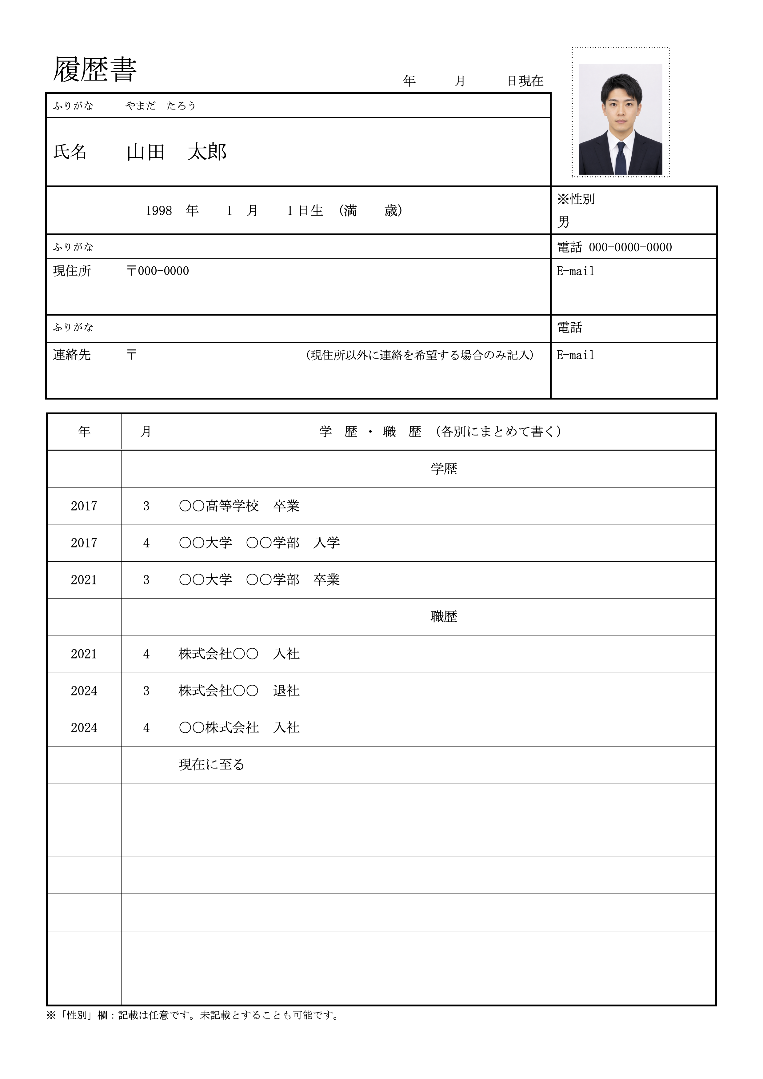 履歴書の完成サンプル