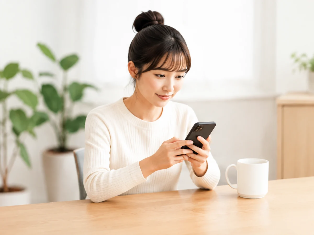 スマートフォンで応募書類を作成する女性